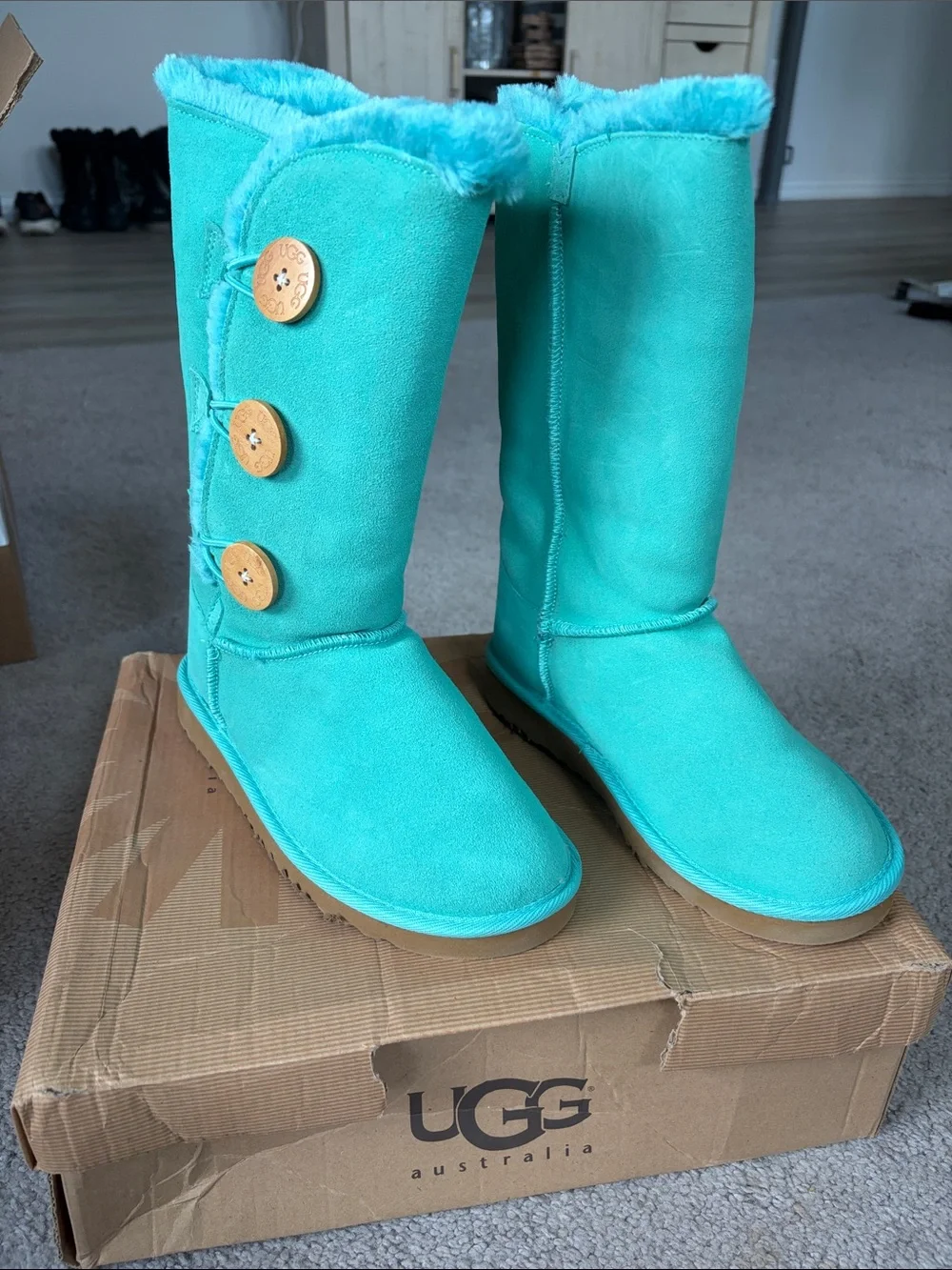 UGG Women's Turquoise Button Tall Suede Boots